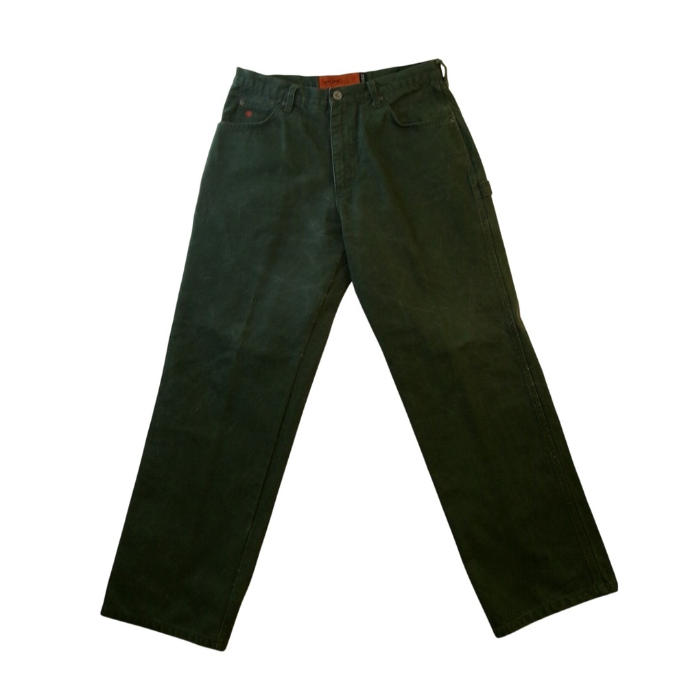 Jesse James Mens 33x32 Carpenter‎ Pants Green 12oz Canvas Utility Workwear
